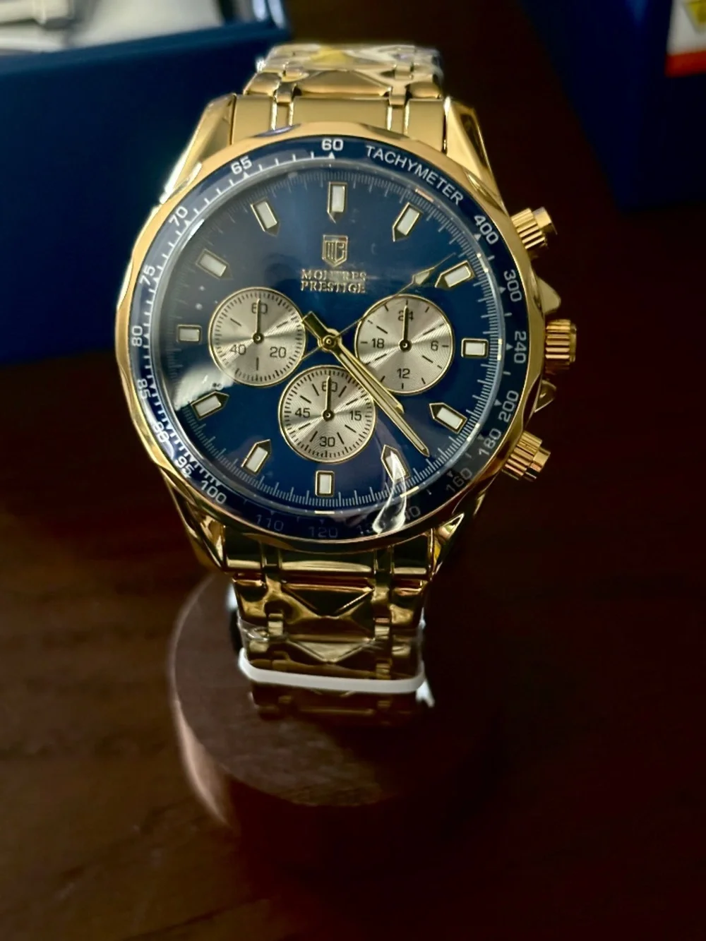 Montres Prestige MPW-0349 Gold Tone 44mm Men’s Quartz Watch New Box